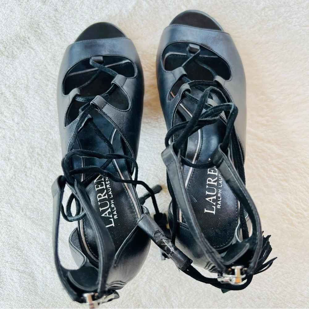 LAUREN RALPH LAUREN STRAPPY SEXY LACE UP OPEN TOE HEELS SIZE 7.5 NWT